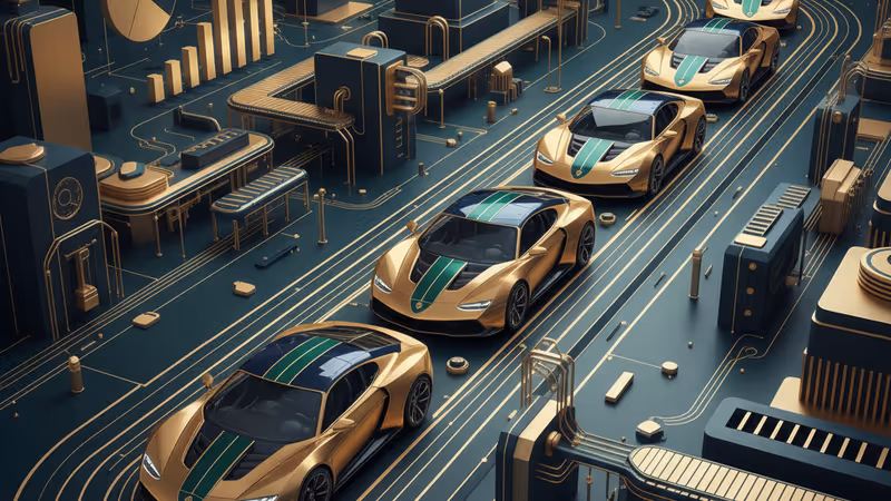 Lineup of new Lamborghini cars at the factory