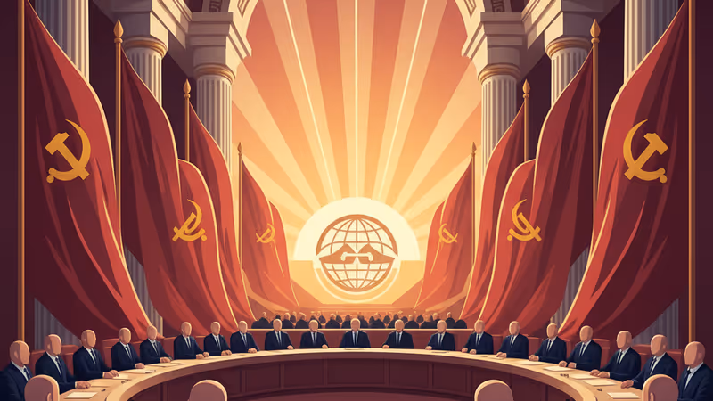 ラオス・ビエンチャンのパトゥーサイと掲げられた国旗