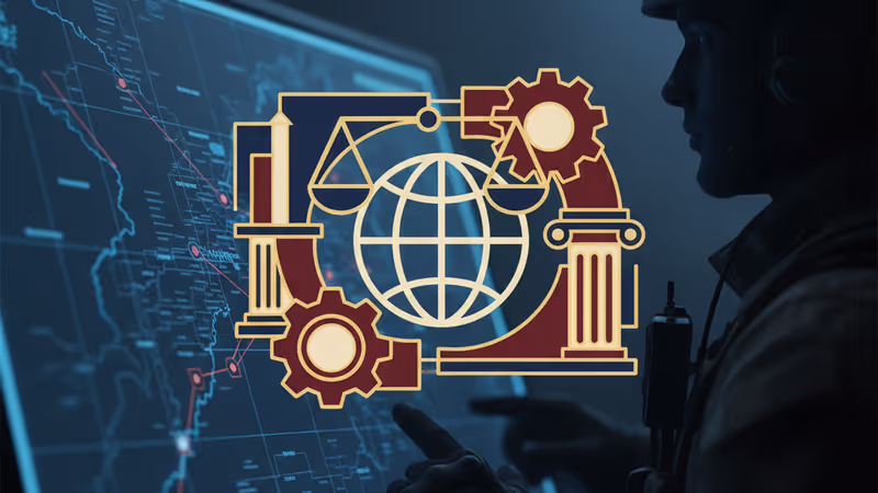 Silhouette of a soldier looking at a digital tactical map