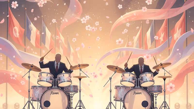 韓國總統與日本首相共同演奏 K-POP 歌曲的象徵性場景