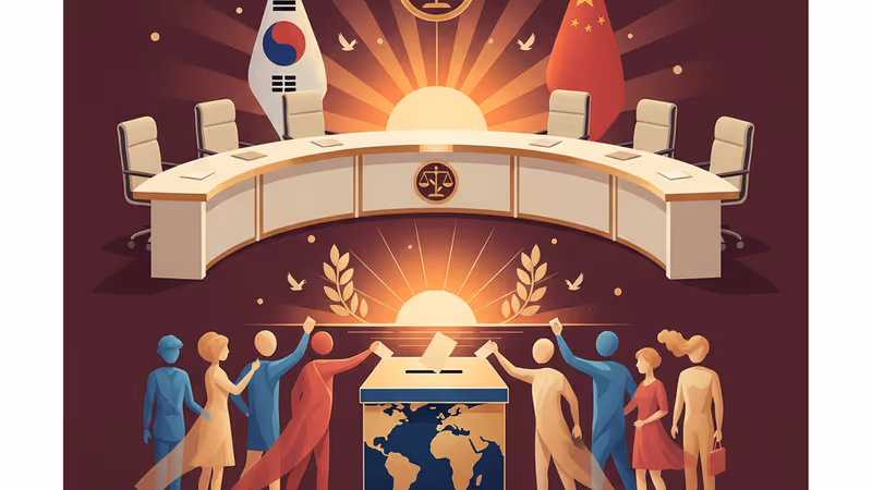 象徵韓中外交平衡與經濟互惠的創意示意圖