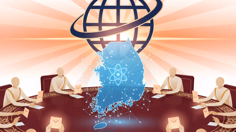 Abstract digital graphic showing global diplomatic connections and future technology