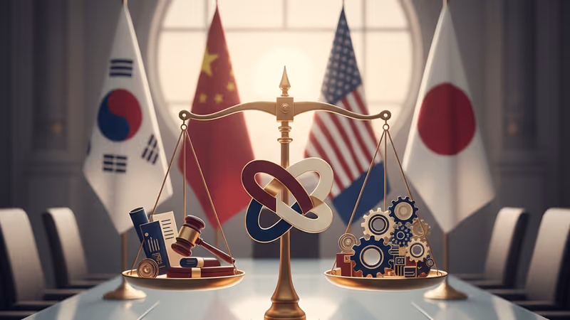 象徵首爾、華盛頓、北京與東京外交連結的創意圖形