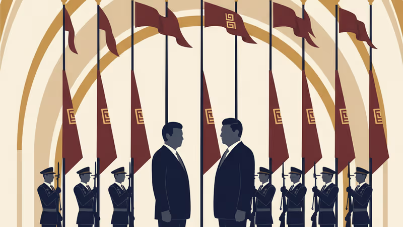 베이징 인민대회당에서 악수하는 이재명 대통령과 시진핑 주석