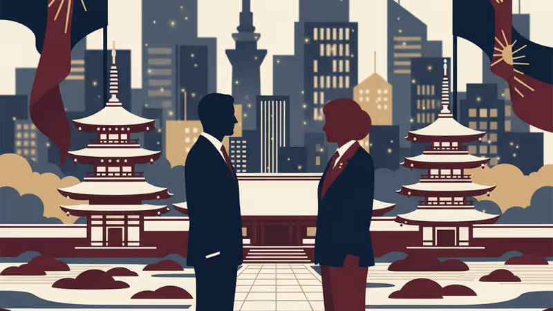 奈良で日韓首脳会談に臨む李在明大統領と高市早苗首相のイメージ図