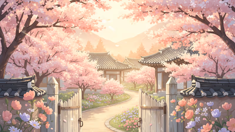 日差しが差し込む田舎町と春の温かさを感じさせる風景