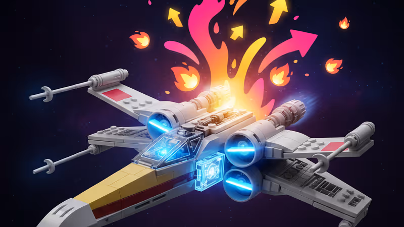 LEGO Star Wars X-Wing model glowing with Smart Brick technology