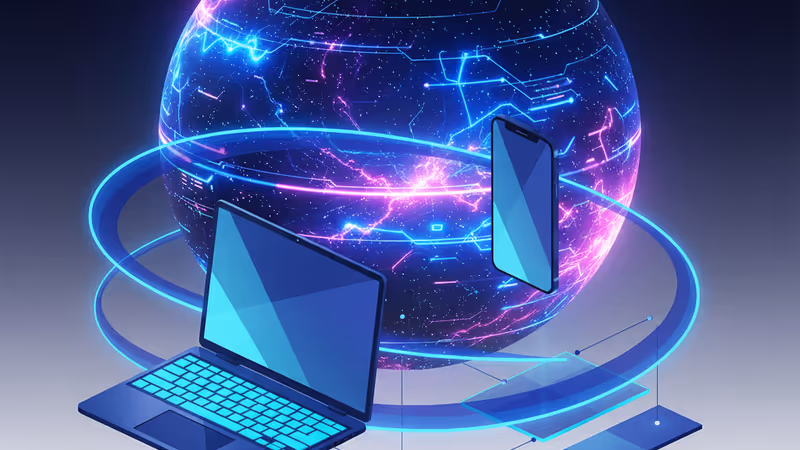 Lenovo 筆電與手機之間的 AI 數據流動示意圖