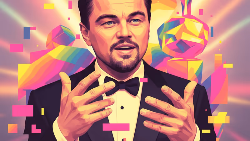 Leonardo DiCaprio speaking at the Golden Globes ceremony