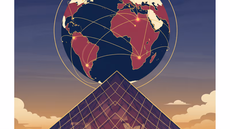 황혼 녘 파리 루브르 박물관 유리 피라미드와 방문객 전경