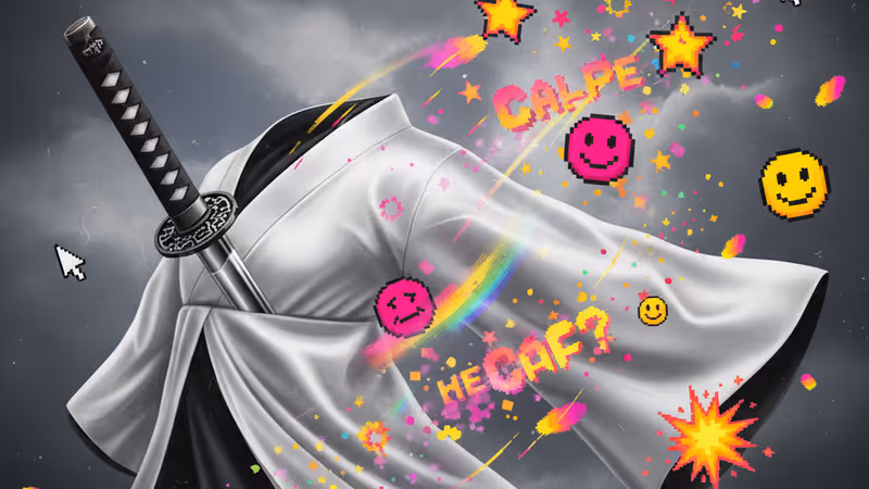 설원 배경에서 칼을 든 흰 기모노 차림의 오렌 이시이