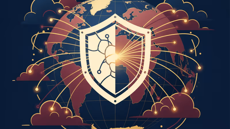 技術と法執行の対立を象徴する、デジタルな天秤のイメージ