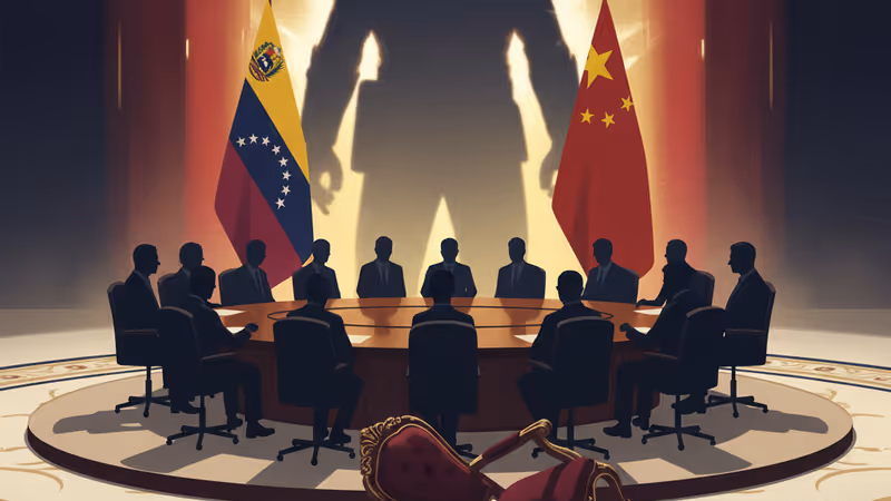 委內瑞拉港口停靠的中國貨船與遠方雷雨雲