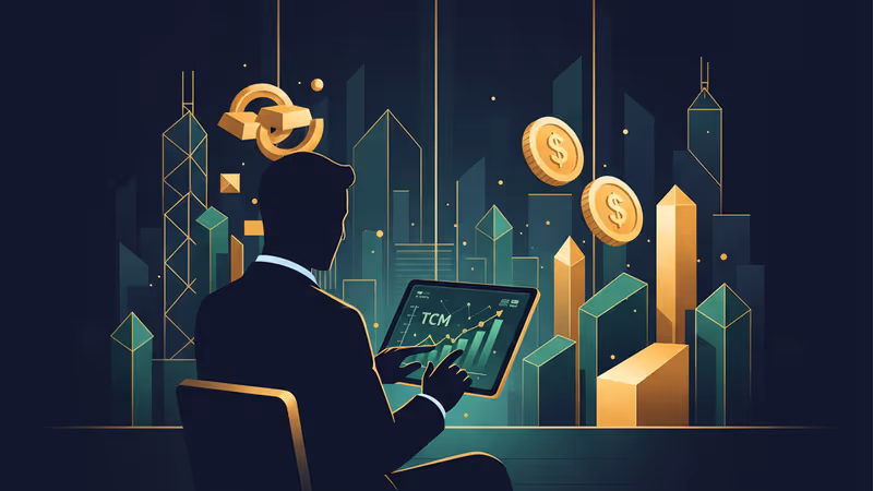 伝統的な漢方薬と現代的な金融チャートが並ぶ香港の証券取引所のイメージ