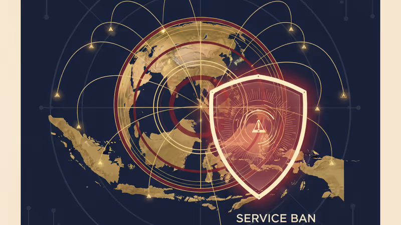 말레이시아와 인도네시아 지도 위에 표시된 디지털 차단 기호와 AI 회로도 전경