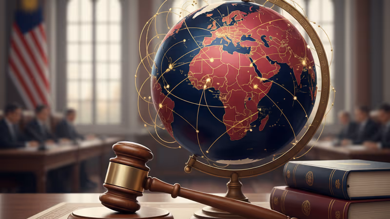 マレーシアの国旗を背景にした法廷の木槌