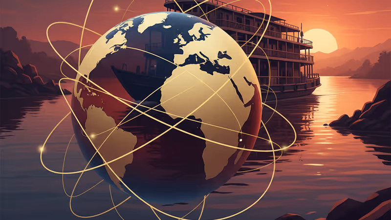 니제르강을 항해하는 말리의 전통적인 목조 선박의 모습