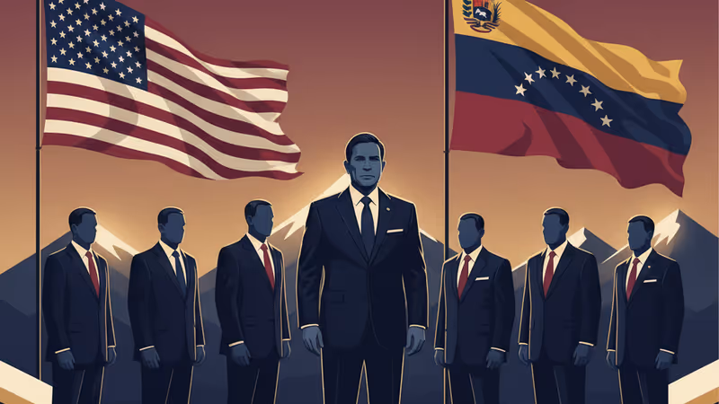 Marco Rubio in front of US and Venezuelan flags