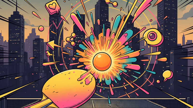 重現1950年代風格的桌球拍與復古室內場景