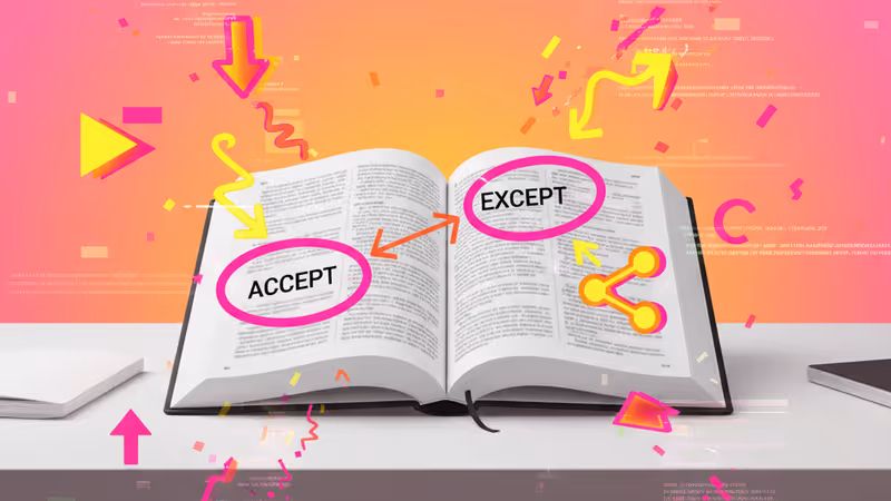 헷갈리는 영어 단어들을 타이핑한 종이와 노란색 강조 표시