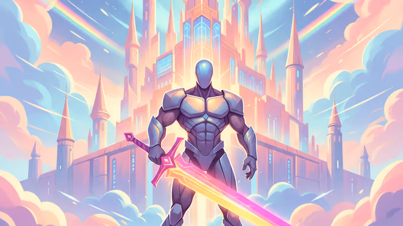 황금빛 검을 든 히맨과 이터니아 성의 웅장한 전경