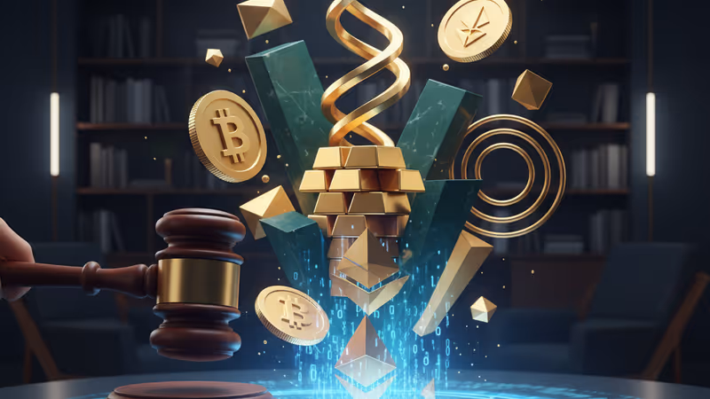 藍色天鵝絨窗簾後隱現的加密貨幣與美國國會演講台