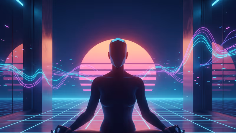 명상 중인 직장인과 뇌 활성화를 상징하는 그래픽