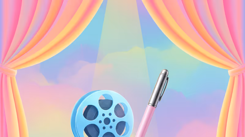 할리우드 영화 감독 의자와 시나리오가 놓인 배경