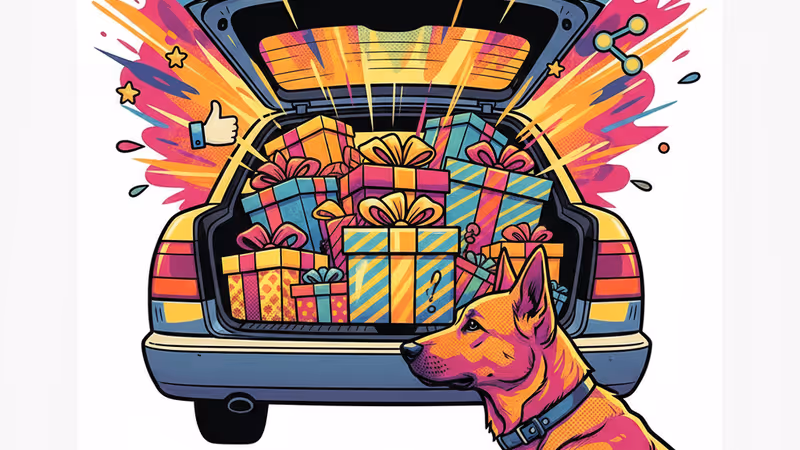 警犬在車內堆滿的偽裝禮物盒前執勤