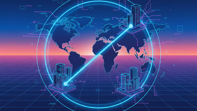 싱가포르 도심 배경과 메타의 로고가 결합된 디지털 그래픽