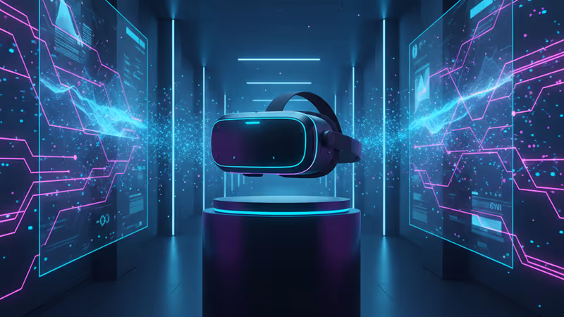 Metaのオフィスビルとテクノロジーの象徴的なイメージ