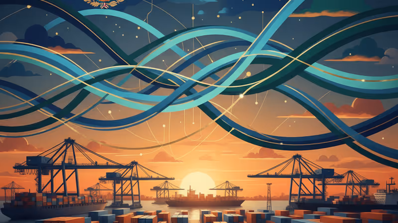 Shipping containers in a Mexican port with national flags