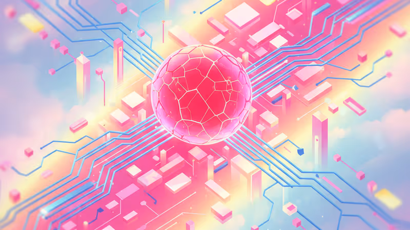 Abstract digital infrastructure with a red warning sign representing an outage