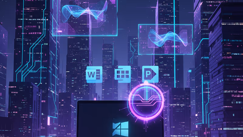 Laptop with Microsoft Office icons and a 91% off discount badge