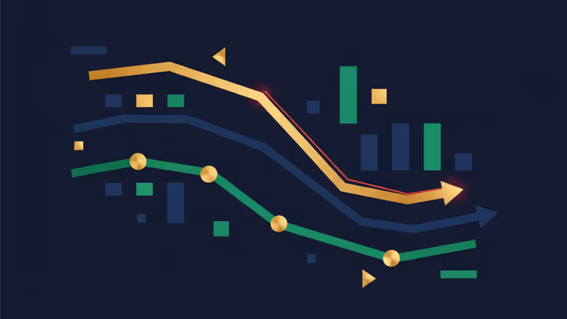 MicroStrategyの株価下落を示す赤いチャートラインとビットコインのロゴ