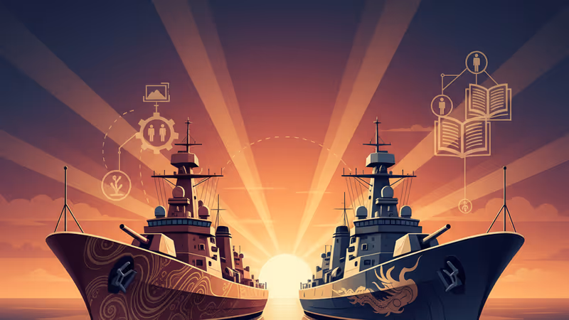 ケープタウン沖を航行するイラン海軍の艦船と南アフリカの海岸線