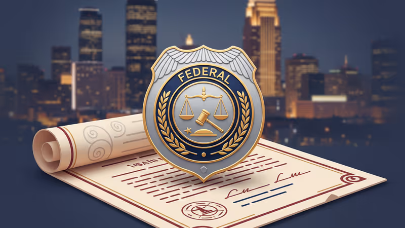 미네소타 시내 배경과 연방 요원 배지를 형상화한 이미지