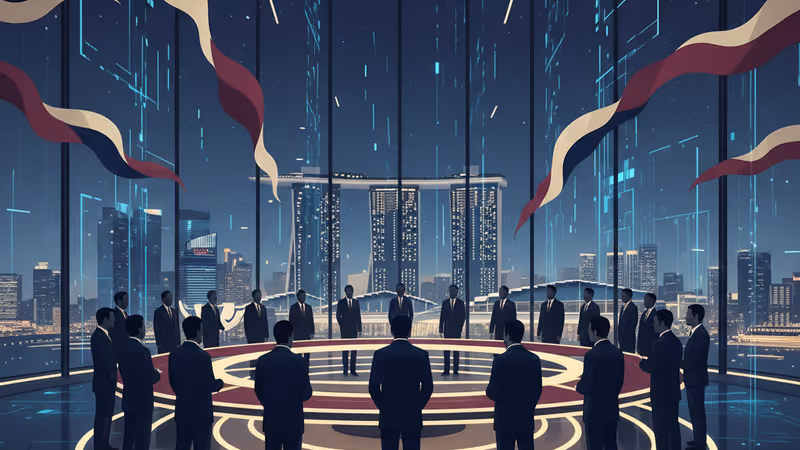 連接上海與新加坡的數位科技地圖與AI圖標