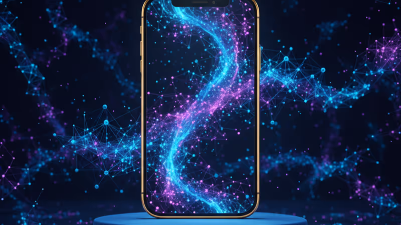 Gold smartphone silhouette on a pedestal in an empty hall