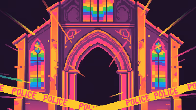 放火被害を受けたジャクソンの礼拝堂の外観と警察の規制線