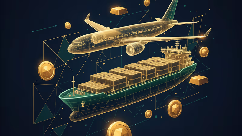 航空機と船舶のデジタル証券化を象徴するホログラムイメージ