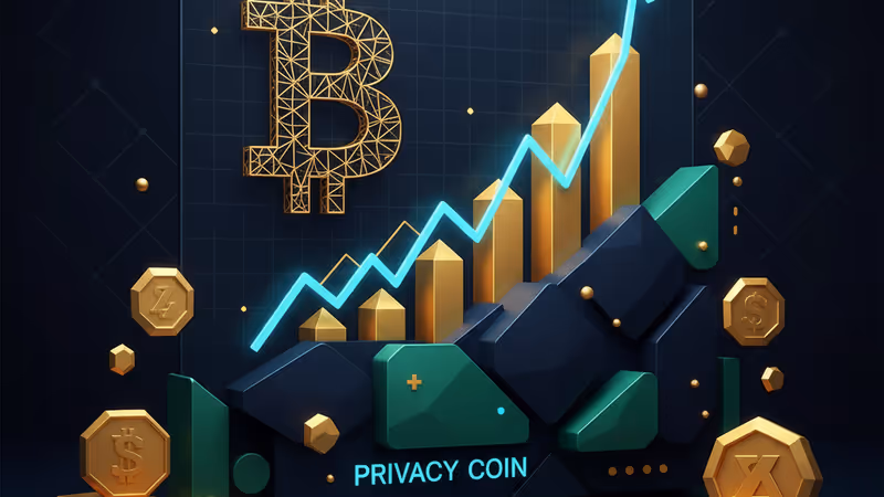 상승하는 화살표와 모네로 로고가 겹쳐진 암호화폐 시장 배경