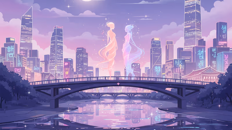 Silhouettes by a moonlit river representing the drama Moon River