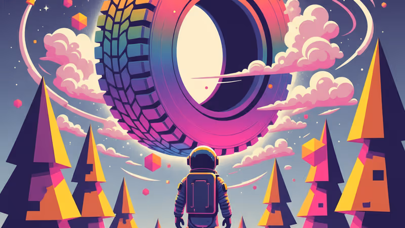 우주 은하계 배경과 무성한 숲이 대비되는 초현실적인 이미지