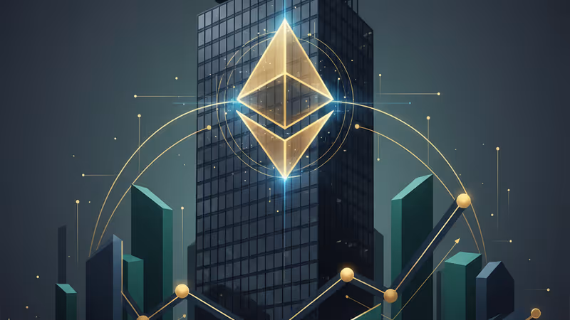 モルガン・スタンレーの本社ビルとイーサリアムのロゴの融合イメージ