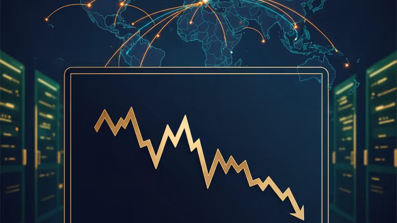 하락하는 주가 지수와 서버 랙 배경