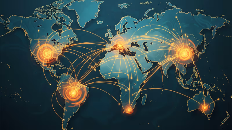 中国人民元と米ドルをイメージした金融チャートと、好調な輸出を象徴する貨物船の背景