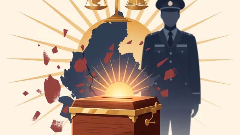 ミャンマーの投票箱と軍関係者の背景イメージ