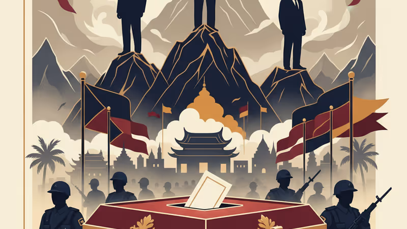 미얀마 선거 현장의 군인들과 투표함 모습