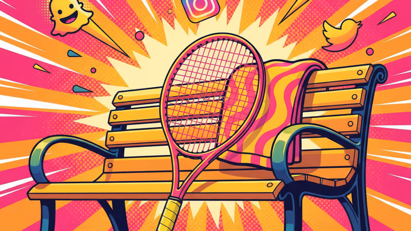 테니스 코트 벤치 위에 놓인 라켓과 수건